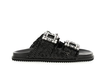 zapatilla de piel trenzada con doble hebilla en pedrería black 36