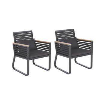 Conjunto De 2 Sillas De Comedor De Exterior Modernas De Metal Negro Con Cojines De Poliéster Canetto