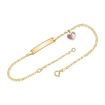 Pulsera de oro 14 quilates grabable con colgante corazón