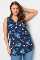 yours top azul sin mangas estampado de flores mujer curvy y tallas grandes yours
