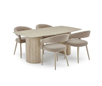 Mesa de comedor petra 178cm, cambria + 4 sillas, beige