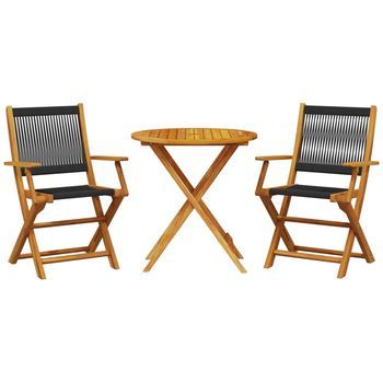 Juego De Bistro De 3 Uds | Conjunto Mueble Jardin Mesa Y Sillas Polipropileno Y Madera Maciza Negro