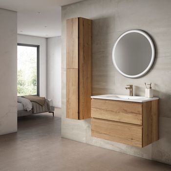 Mueble Coral 60 Cm, Roble Hafas. Pack Mueble + Lavabo.