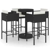 set de bar para jardin 5 piezas  mueble de jardin y cojines ratan sintetico negro