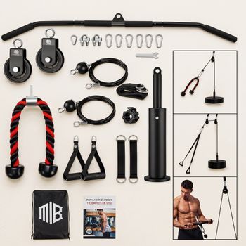Sistema De Poleas De Musculación Para Pared Con Barra, Cuerda De Tríceps Y Asas