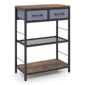 Costway Mesa Consola Rústica con Cajones Tela y Estantes Almacenaje Estructura Metálica 60 x 30 x 81 cm Marrón Rústico