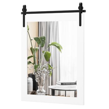 Costway Espejo de Pared con Marco de Madera y Soporte de Metal Estilo de Puerta de Granero 76,5 x 56 cm