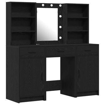 Conjunto De Mesa De Vestidor Con Led 3 Piezas Roble Negro