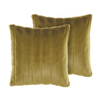 Conjunto De 2 Cojines De Poliéster Verde 45 X 45 Cm Cremallera Relieve Sala De Estar Dormitorio Pumila