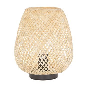 Lámpara De Mesa De Madera Marrón Claro De Bambú Trenzada 30 Cm Accesorio Hogar Boho Bomu