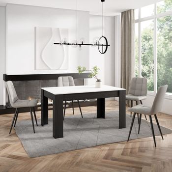 Mesa comedor efecto madera blanco y negro 140x90x76cm