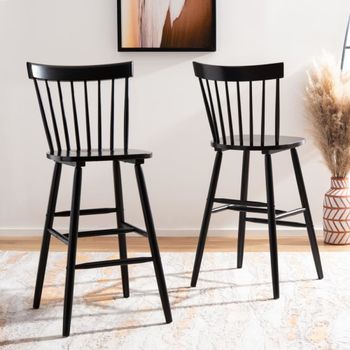 Set de 2 taburetes de bar en madera de caucho, negro
