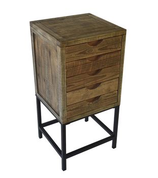 Mesa auxiliar de diseño rústica de patas negras y estructura de madera