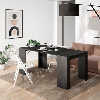 Consola extensible efecto madera negro 180x90x77cm