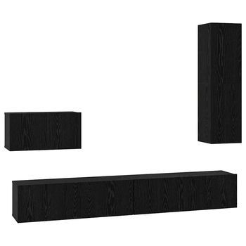Mueble De Tv De Pared 4 Uds | Mueble De Salón | Gabinete De Tv Roble Negro Madera Contrachapada