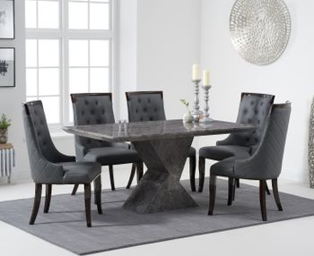 Aaron 160cm Grey Marble Dining Table With Angelica Dining Chairs