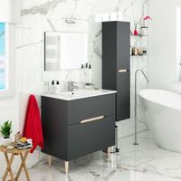 conjunto de muebles de bano moderno lotto color gris antracita y roble espejolavabocolumna suspendida