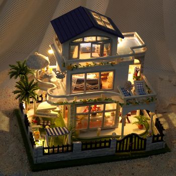 Diy Mini casa de muñecas de madera muebles Kit de luz Casa de muñecas Casa accesorios en miniatura juguetes de madera hechos a mano regalos de cumpleaños 2015 nuevo