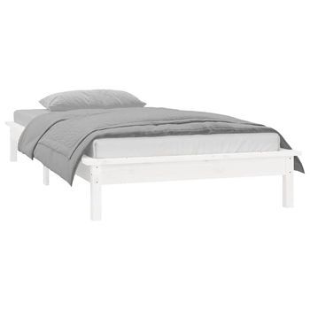 Cama Individual | Cama Para Adulto | Estructura Cama Led Sin Colchón Madera Maciza Blanco 90x200 Cm