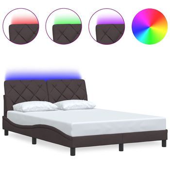 Cama Matrimonial | Cama Para Adultos | Estructura Cama Con Led Sin Colchón Marrón Oscuro 120x200 Cm