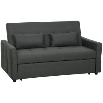 HOMCOM Sofá Convertible 2 Plazas 3 en 1, Sofá Cama Clic Clac 160 cm, Respaldo Regulable, Asiento Amplio, 2 Cojines, Gris oscuro