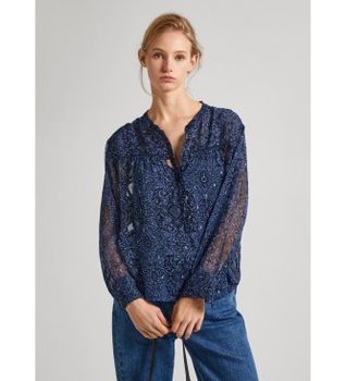 Pepe Jeans para mujer. PL304831 Blusa Clementine marino (XS), Casual, Poliéster, Manga larga