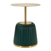 mesita de metal dorado y polipiel plisada verde o 4055