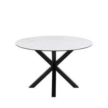 Mesa de comedor redonda de 4 plazas en cerámica y metal - blanco