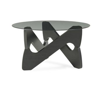 Mesa de centro reypio redonda cristal templado ø70x35 cm - negro/gris [en.casa]