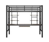 cama alta 90x200 cm - metal escritorio y 2 estanterias integradas - negro