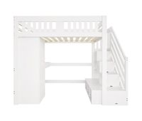 cama alta 140 x 200 cm - escalera con almacenamiento escritorio con enchufe luz led multicolor armario individual banco con almacenamiento barandilla alta - blanco
