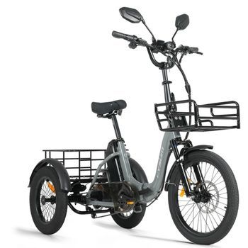 Triciclo Eléctrico Cysum Ag1 Pro, 48 V 20 Ah, Largo Alcance, Marcha Atrás Asistida, Cestas De Carga, Gris.