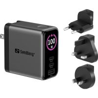 cargador sandberg travel charger pd100w display usb-c y usb-a