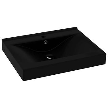 Lavabo De Baño Moderno | Lavabo Lujoso Con Agujero De Grifo Cerámica Negro Mate 60x46 Cm