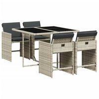 set comedor de jardin 5 piezas  mueble de jardin cojines ratan sintetico gris claro
