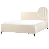 cama de pana 180 x 200 clasico minimalista cabecero patas de metal negras dormitorio beige valognes
