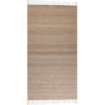Alfombra Beige Arena 80 X 150 Cm Pet Reciclado Flecos Interior Exterior Malhia