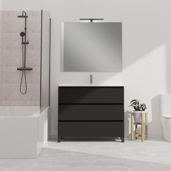 Conjunto De Baño Wink | 100 Cm Negro | Tres Cajones | Lavabo Empotrado | Mueble Montado | No Incluye Espejo | Alday