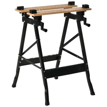 HOMCOM Banco de Trabajo Plegable Portátil con Tableros Ajustables Bambú y Acero Ideal para Bricolaje y Carpintería 63,5x60,5x78 cm   Aosom España