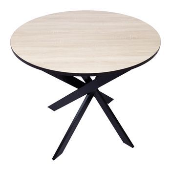 Mesa De Comedor Fija Redonda, Modelo Zen, 90 X 90 X 77 Cm, Capacidad Hasta 4 Personas, Materiales Resistentes, Acabado Madera Color Roble Y Borde