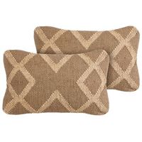 conjunto de 2 cojines patron geometrico tapizado de yute y lana 30 x 50 cm marron claro y beige gopi