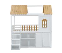 litera 90x200 cm - de madera de pino - con estantes armario y escalera almacenaje - blanco y natural