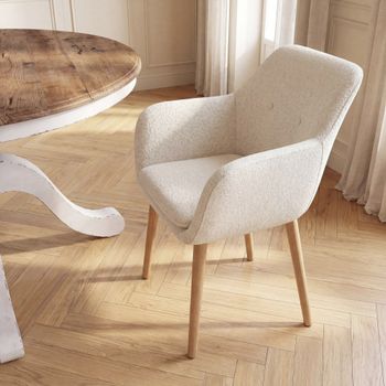 Sillón de comedor de borreguito crudo y roble