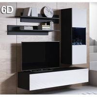 mueble de salon con led  composicion de salon tv  mueble tv  conjunto de salon  ancho 160cm  modelo luke 6d  negro y blanco acabado brillo