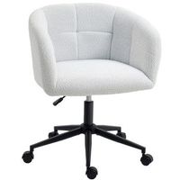 silla de oficina acolchada giratoria con altura regulable base de acero y tapizado poliester blanco crema