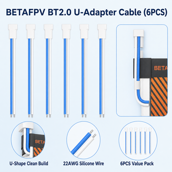 Cable adaptador en U BETAFPV BT2.0, juego de 6 piezas, cable de alimentación de alto rendimiento de repuesto para batería Lipo Tiny Whoop 1S, artículo nuevo RX