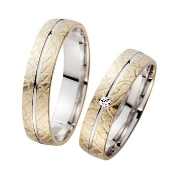 Alianzas oro amarillo y blanco con diamante ancho 5 mm