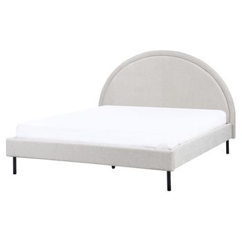 Cama Minimalista De Tela Tapicería Poliéster Somier Cabecero Semicircular 160 X 200 Cm Gris Claro Margut