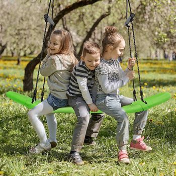 Columpio Nido Columpio De Árbol Para Niños Con Cuerda Ajustable De 100-180 Cm Columpio Colgante Verde 123x45 Cm