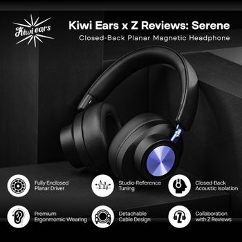 Auriculares Kiwi Ears x Z Reviews: Auriculares Magnéticos Planos Cerrados Serene con Conexión por Cable para la Mayor Resolución de Audio